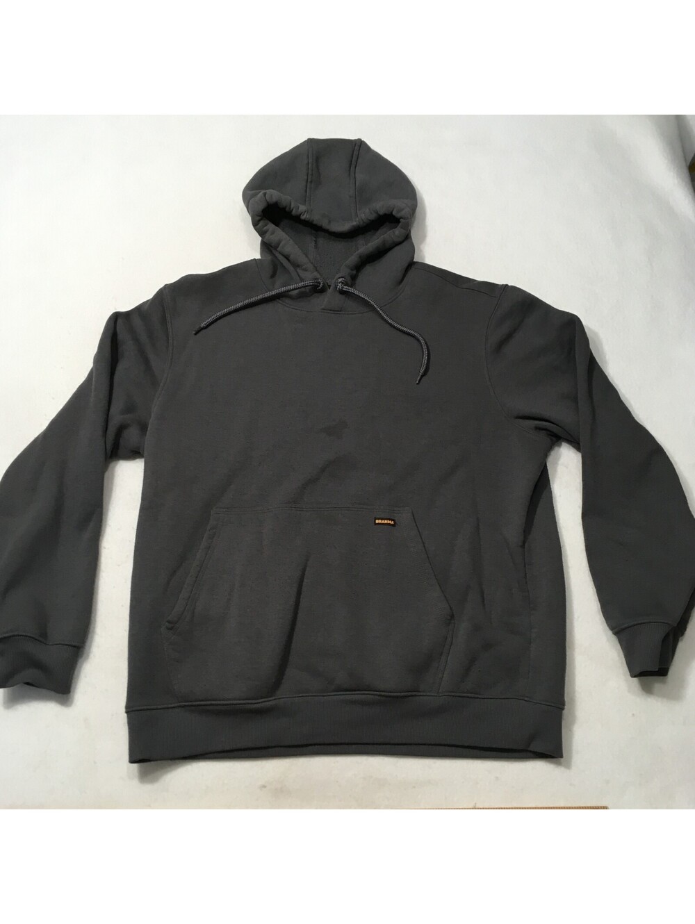 Vintage Mens L Brahma gray stained Hoodie Pullover Sweatshirt Work Wear